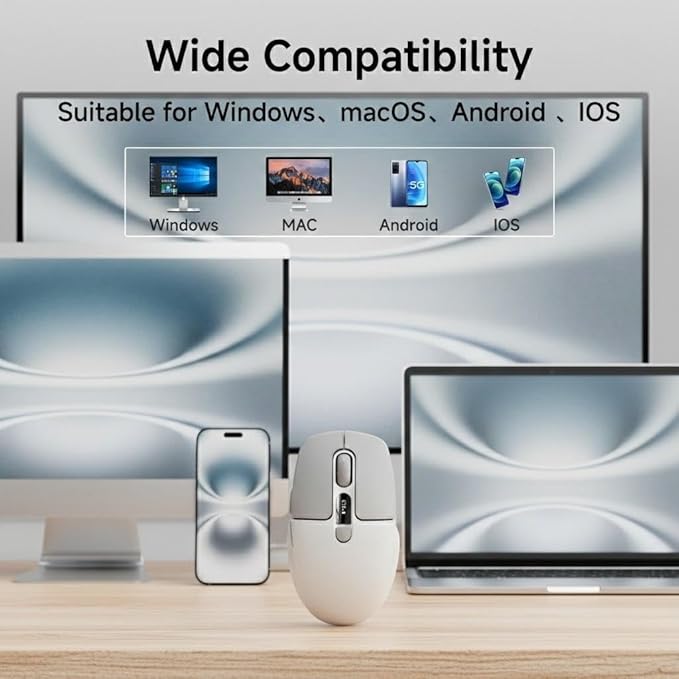 EWEADN Q1 Wireless Mouse BT &amp 2.4G Silent Mouse Quiet Click with 1600 DPI Levels Battery &amp DPI LED Screen Display 6 Button Small Portable Bluetooth Mouse for Laptop/PC/Mac-Grey