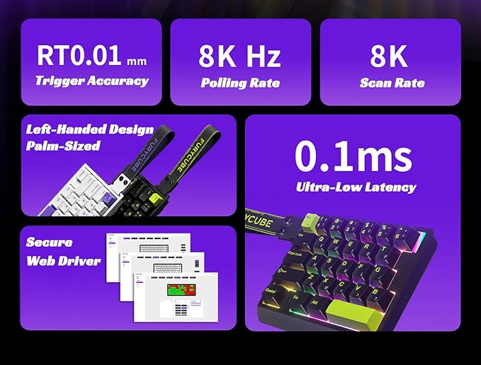 Left-Hand Mechanical Gaming Keyboard Hall Effect Magnetic Switch29 Keys Hot Swappable0.01mm Adjustable RT/RS8K Portable One Hand Gaming Keypad for FPS &amp Rhythm Games PC/MacRGB(White)