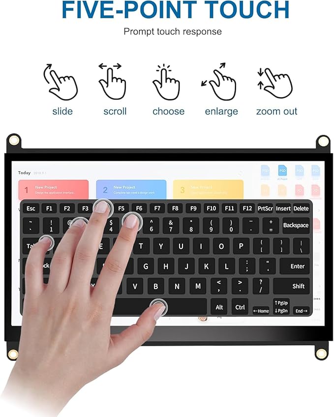 7 Inches Touchscreen Monitor HD 1024×600 IPS LCD Capacitive Touch Screen Compatible with R Pi 4B/3B+/3B/2/1B+/Zero Ora Pi 5 Por/3 Plus/3B/4B Ban Pi and Windows 10/8/7 (CX-070-A2 US)