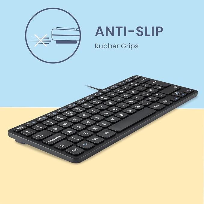 Perixx PERIBOARD-432 Wired Mini USB Keyboard - X Type Scissor Keys - Big Print Keys - US English Black