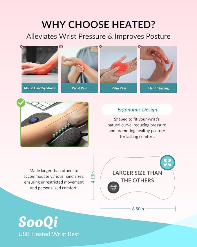 USB Heated Wrist Rest for Mouse Dual-Sided Design with Warm Heat &amp Cooling Beads for Pain &amp Fatigue Relief Ergonomic Support for Office Work Home PC &amp Laptop Gaming
