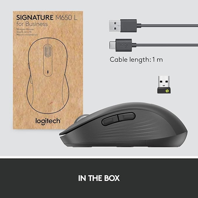 Logitech Signature M650 L for Business Wireless Mouse for Large Sized Hands Logi Bolt Bluetooth SmartWheel - Graphite