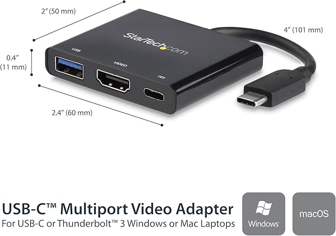 StarTech.com USB-C to HDMI Adapter - 4K 30Hz - Thunderbolt 3 Compatible - with Power Delivery (USB PD) - USB C Adapter Converter (CDP2HDUACP)