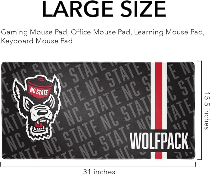North Carolina State University Wolfpack Mascot Large Gaming Mouse Pad Desk Mat with Stitched Edges Non-Slip Base for Gamer Home and Office 31.5 x 15.7