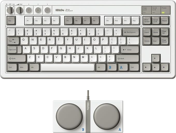 8Bitdo 87 Keys Retro Mechanical Keyboard Bluetooth/2.4G/USB-C Hot Swappable Dual Super Programmable Buttons Volume knob for Windows and Android - M Edition