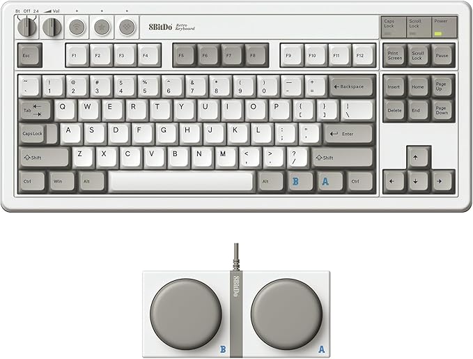 8BitDo Retro Mechanical Keyboard Bluetooth/2.4G/USB-C Hot Swappable Gaming Keyboard with 87 Keys Dual Super Programmable Buttons for Windows and Android - M Edition