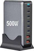 500Watt USB-C GaN Charger 8 in 1 Power Strip Hub Dual 140W PD PPS Port+Dual 100W PD Port for Multiple Electronics DevicesLaptop Wall Charger Compatible with MacBook/iPhone 16/iPad