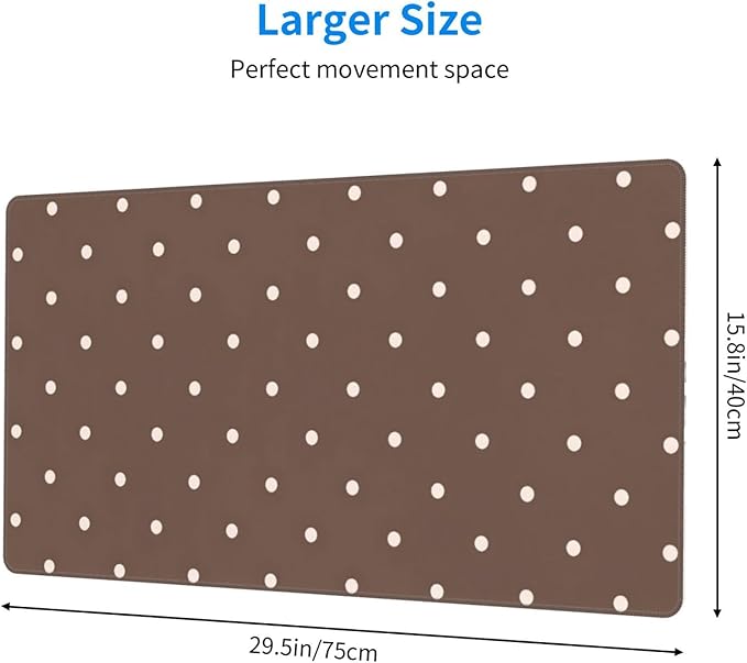 Brown and White Polka Desk Cover MatExtended Large Mouse PadComputer Laptop Mat Desk Decor for Office Game Home 30x16 Inch