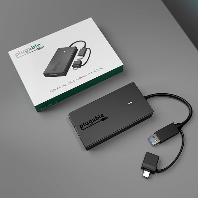 Plugable USB to DisplayPort Adapter - Connect via USB-C or USB 3.0 to Add a 2560x1440 Display – Compatible with Mac M1/M2/M3/M4 Windows and ChromeOS