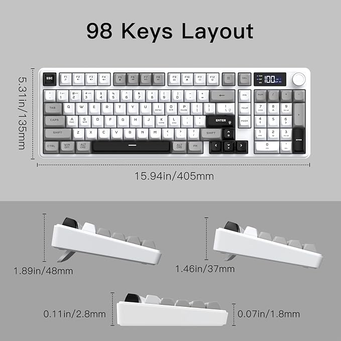 Wireless Gaming Keyboard with Smart Display &amp Knob Control Tri-Mode BT5.0/2.4GHz/Wired RGB Backlit Computer Keyboards with Number Pad 26-Key Rollover Compatible for Windows Mac