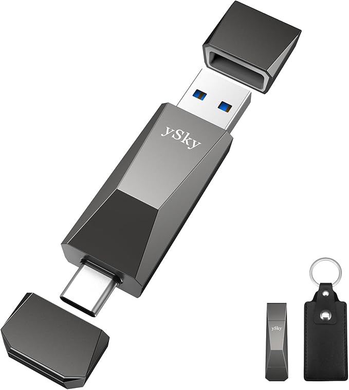 ySky 256GB USB 3.2 Solid State Flash Drive 1000MB/s High Speed USB C+ USB 3.2 Gen2 Dual Interfaces Thumb Drive USB C Memory Photo Stick for iPhone15/15 Plus/15 Pro/15 Pro Max/USB-C PhoneLaptopMac