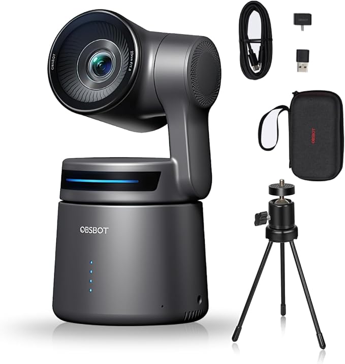 OBSBOT Tail AIRwith TripodNDI PTZ Camera 4K AI-Powered Webcam1.8 CMOSf/1.8 ApertureAI Auto TrackGesture &amp Remote ControlsTOF SensorWired&ampWireless ConnectionLiveStream for Church/Mus
