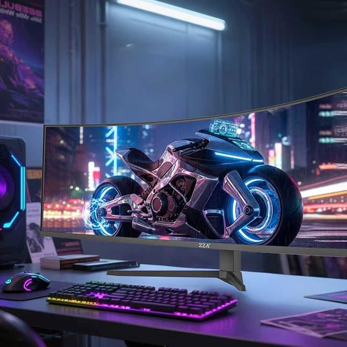 ZZA 49 Curved Gaming Monitor | 49 Inch Screen 5120x1440 Dual QHD 120Hz 1500R 32:9 Ultra-Wide AMD FreeSync 120% sRGB Height Adjustable HDMI 2.1 &amp DisplayPort VESA Mount