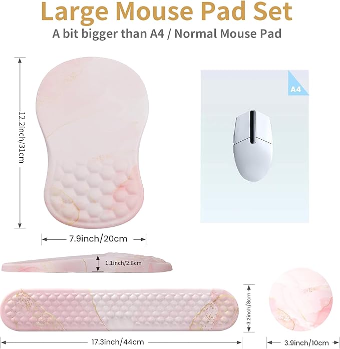 L-SPOUTTO Mouse Pad Wrist SupportErgonomic Mouse Pad with Wrist RestComputer Mouse Pads Pain Relief Keyboard Wrist Rest with CoasterComputer Mouse Pad for Laptop Keyboard Office-Pink Marble