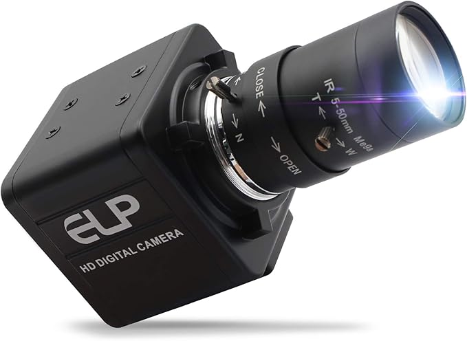1080P Webcam 5-50mm Varifocal Lens USB Camera HD 2MP 0.01Lux Low Illumination IMX322/IMX323 Sensor Industrial Camera H.264 Webcamera PC Webcam for Raspberry PI Windows Android Linux MAC