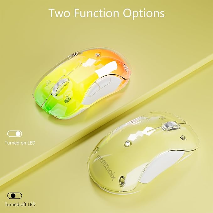 memzuoix 2.4G Wireless Mouse with Customizable Cover &amp 9-Color LED - Rechargeable Ergonomic 1400 DPI 5 Buttons USB Receiver for PC/Mac - Yellow