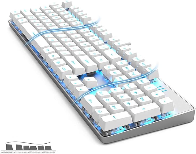 Qisan 104 Mechanical Keyboard for Gaming | Large Size USB White Backlit Gaming Keyboard Wired | US Layout Brown Switches Hot Swappable Mechanical Clicky Keyboards Compatible with PC &amp Laptop