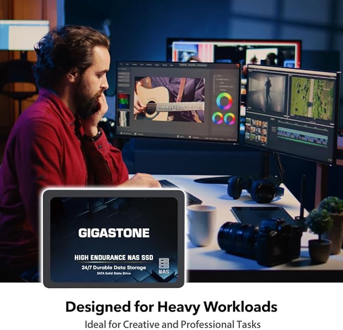Gigastone 【NAS Certified】 High Endurance 1TB SSD (2-Pack) for Gaming/PC/Laptop/NAS SSD TLC 24/7 Reliable 2.5 SATA Internal Solid State Drives RAID Data Storage 2.5 inches SATA 3.0