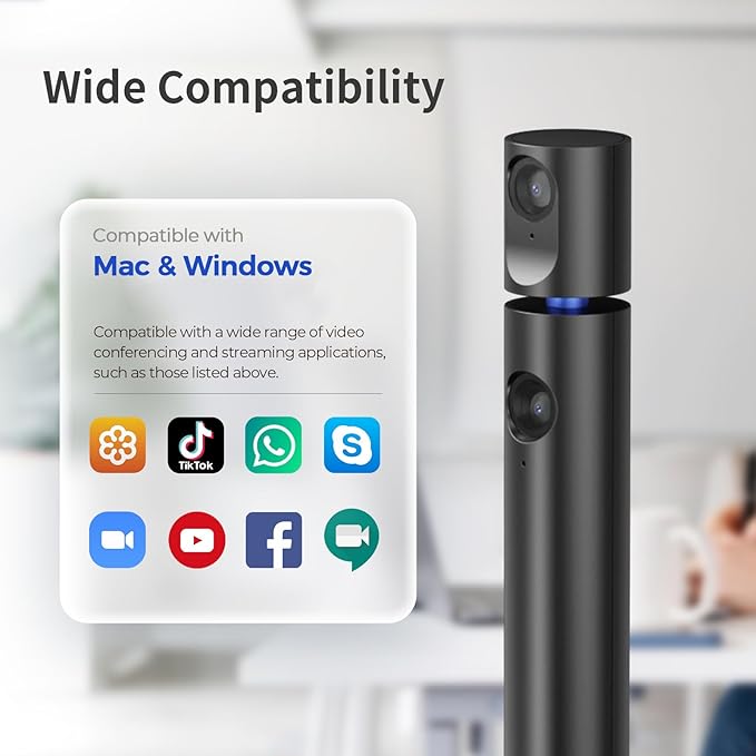 CZUR Halo X Pro Dual Webcam for PC 1080P Web Camera with Microphone USB Camera for Computer 90° View Plug &amp Play Compatible with Windows&ampMac for TikTok/YouTube/Yahoo Messenger
