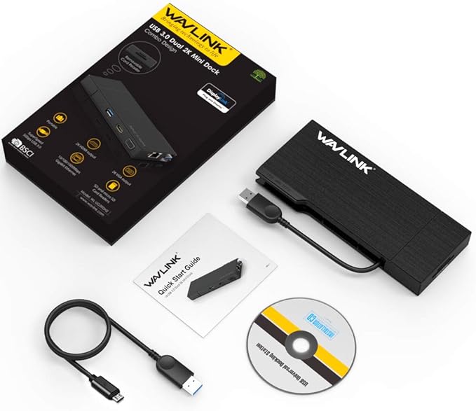 Wavlink Universial USB 3.0 Dual-Head Mini Docking Multi-Display HDMI/VGA with Gigabit Ethernet USB 3.0 Port Removable Card Reader HDMI up to 2560x1440 and VGA 1920x1200 Supports Windows