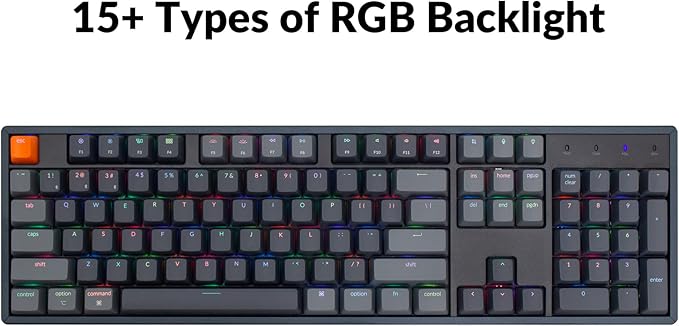 Keychron K10 Full Size 104 Keys Bluetooth Wireless/USB Wired Mechanical Gaming Keyboard for Mac with Keychron Super Red Switch/RGB Backlight/Multitasking Computer Keyboard for Windows Aluminum Frame