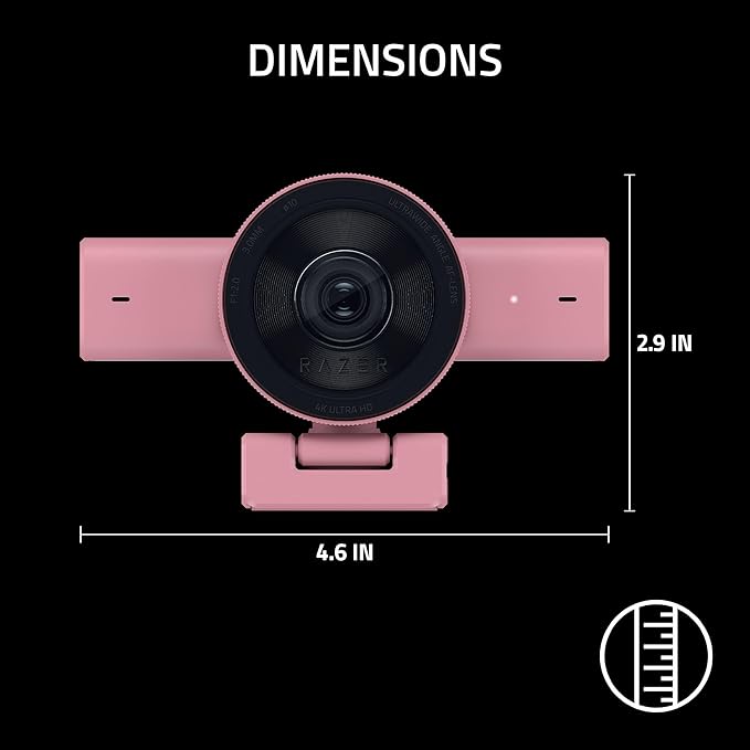 Razer Kiyo V2 Streaming Webcam: 4K 30 FPS 1080p 60 FPS - AI Powered Auto-Framing - Built-in Microphone - Ultrawide Angle Lens - Privacy Cover - Works with OBS Xsplit Discord Zoom Teams - Pink