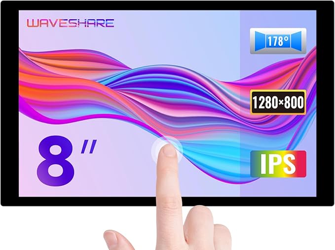 Waveshare 8inch Capacitive Touch LCD IPS Display Without Back Case 1280×800 Resolution HDMI Interface Compatible with Raspberry Pi 4B/3B+ etc. Support Jetson Nano/PC