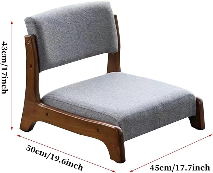 ELEFOCUS Floor Chair with Back Support Tatami Chair with Cushion Meditation Floor Seat for Bay Window Living Room Bedroom(/Gray aWalnut)