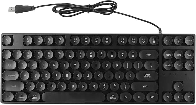 Yunseity 87 Keys Typewriter Mechanical Gaming Keyboard Colorful Backlit Retro Punk Round Keycaps Keyboard Anti Ghosting Hot Swap USB Wired Keyboards for Gamers Typists (Black)