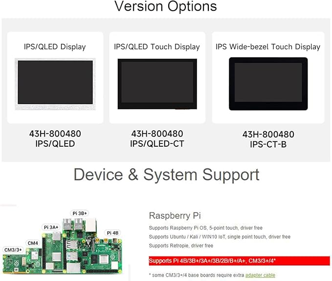 waveshare 4.3inch DSI Touch Display IPS Wide-Bezel Panel 800 × 480 Resolution Thin and Light Design for Raspberry Pi 4B/3B+/3A+/3B/2B/B+/A+/ CM3/3+/4