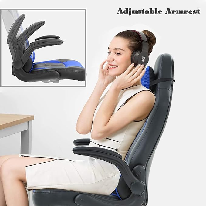 PC Gaming Chair Blue Gaming Chair w/Adjustable Headrest and Lumbar Support Home Office Compuetr Chair High Back Ergonomic Chairs Racing Game Chair for Kids