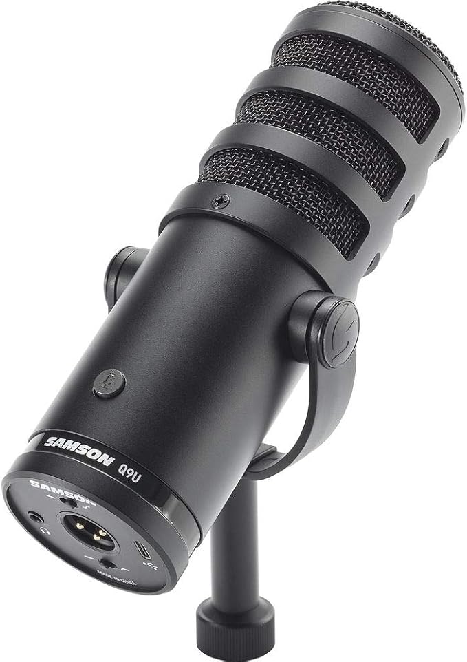 SAMSON Q9U XLR/USB Dynamic Broadcast Microphone + Desk Microphone Stand + Mic Cable + Cleaning Cloth