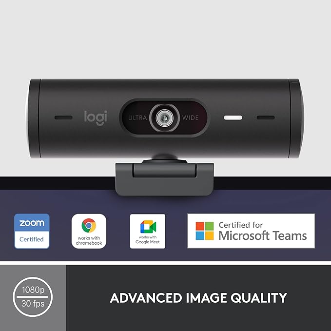 Logitech Brio 501 Full HD Webcam with Auto Light Correction Show Mode Noise Reduction Mics Privacy Cover Works with Microsoft Teams Google Meet Zoom Nintendo Switch 2 New GameChat Mode - Black