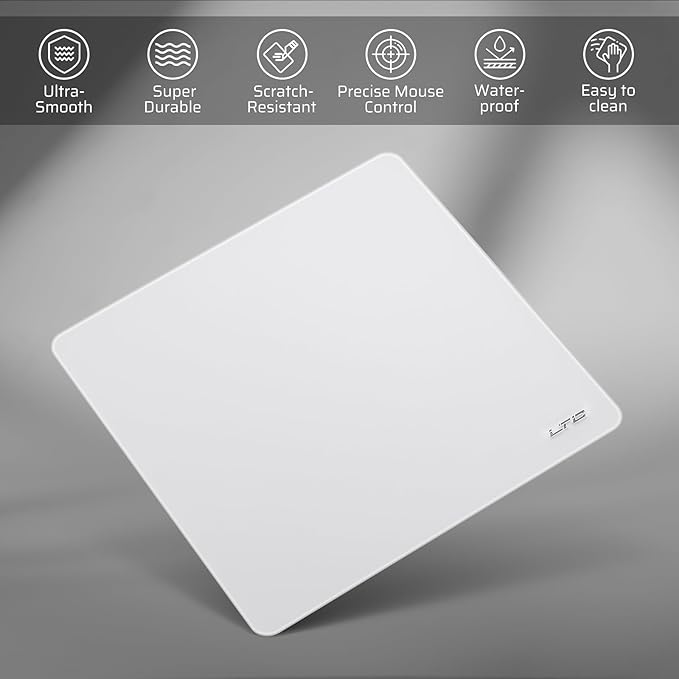 LTC Tempered Glass Gaming Mousepad Ultra-Smooth Micro-Etched Surface Mouse Pad for Top Control and Speed Anti-Slip Full Rubber Base Professional Large Mouse Mat for FPS Gamers 13X13in