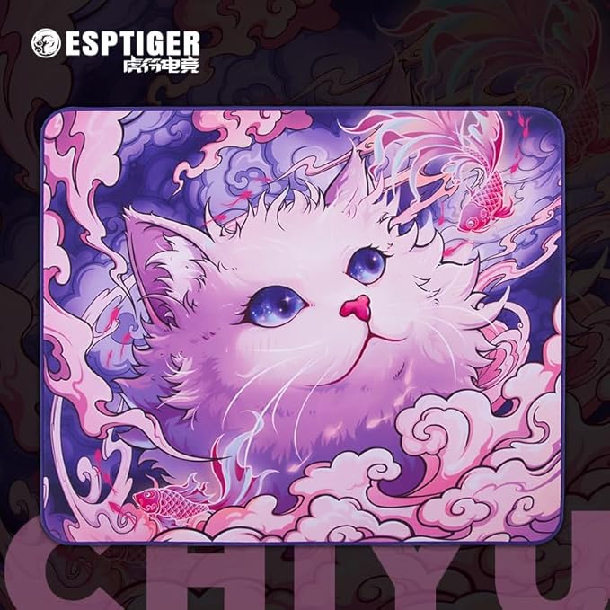 Mouse Pads EspTiger Tang Dao Chi Yu GEM (480 x 400 x 4mm) Standard Size Polyurethane Base Superior Control Performance Extra Thick Large Cloth Gaming Mousepad – Multi-Color Cat Design