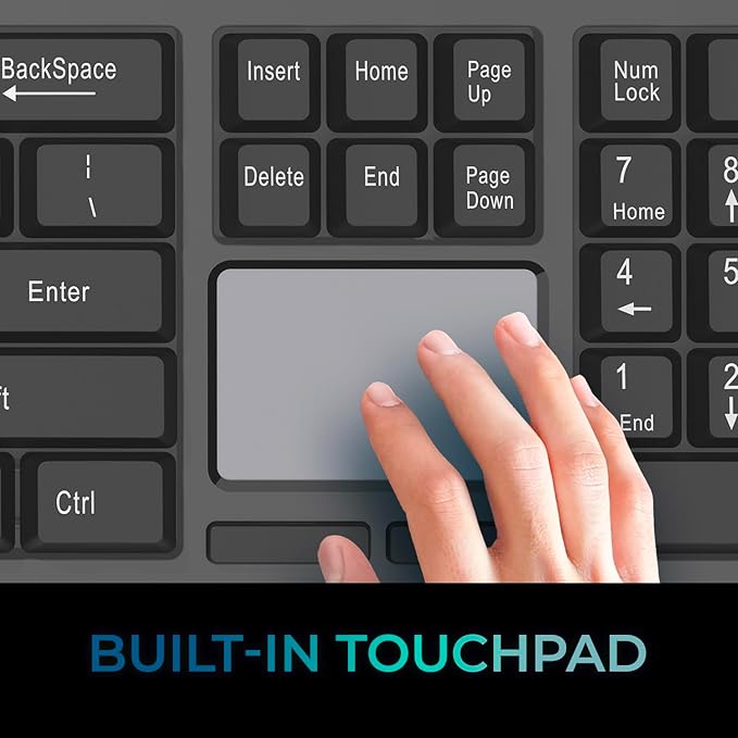 Adesso Wireless Keyboard with Touchpad 104 Key Full Size USB Dongle Receiver Multi OS Support Works with MacOs System &amp Multimedia Hotkeys Volume Control with Scroll Wheel WKB-4450UB