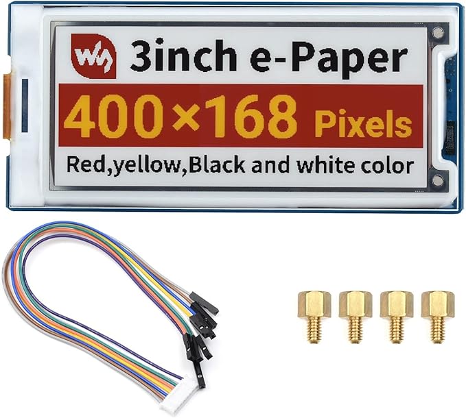 waveshare 3inch E-Paper Module (G) 400 × 168 Resolution e-Ink Display Red/Yellow/Black/White epaper Screen for Raspberry Pi 4B/3B+/3B/2B/B+/A+/Zero/Zero W/WH/Zero 2WJetson Nano/ArduinoSPI Interface