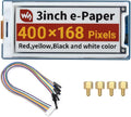 waveshare 3inch E-Paper Module (G) 400 × 168 Resolution e-Ink Display Red/Yellow/Black/White epaper Screen for Raspberry Pi 4B/3B+/3B/2B/B+/A+/Zero/Zero W/WH/Zero 2WJetson Nano/ArduinoSPI Interface