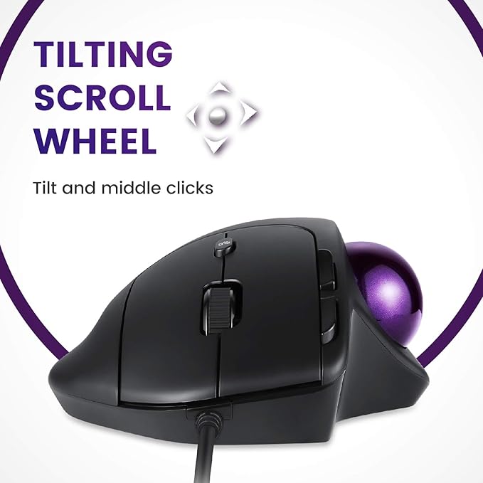 Perixx PERIMICE-520 Wired USB Ergonomic Programmable Trackball Mouse Adjustable Angle 8 Button Design Black (PM-520-11447)