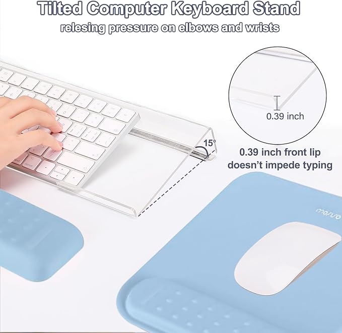 MOSISO Computer Keyboard Stand&ampWrist Rest Support for Keyboard &ampMouse Pad Set Ergonomic Massage Wrist Rest Set Easy Typing Working Acrylic Clear Stand for Office Home Air Blue