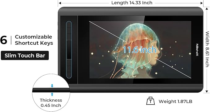 XP-PEN Artist12 11.6 Inch FHD Drawing Monitor Pen Display Graphic Monitor with PN06 Battery-Free Multi-Function Pen Holder and Glove 8192 Pressure Sensitivity