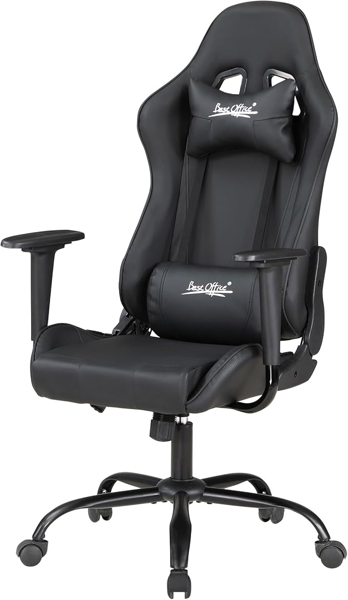 PayLessHere Gaming Chair Ergonomic Office Chair with Lumbar Support Headrest Armrests Rolling Swivel Functionality and Adjustable Features for PC Gamer (Black)