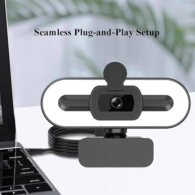 GIZNXBA Webcam for PC with Microphone &amp Three-Level Light &amp Privacy Cover USB Webcam Streaming for Desktop Computer Laptop Video Calling Studying and Conference(2k)