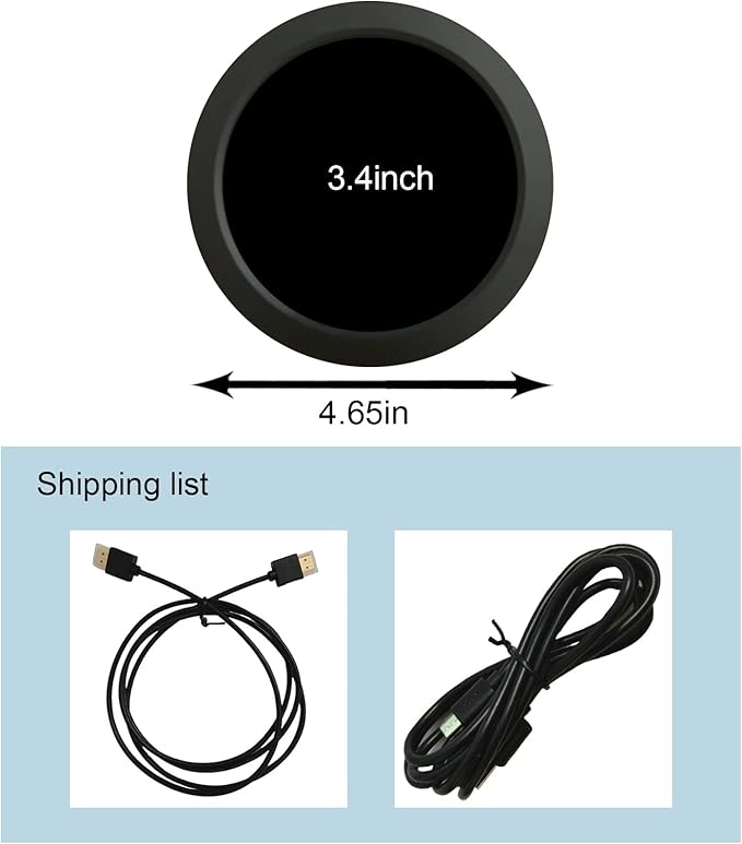 VSDISPLAY 3.4 Inch Round LCD Monitor 800x800 Circle Display for PC Case Secondary Screen Monitoring Computer PC Case DataBlack