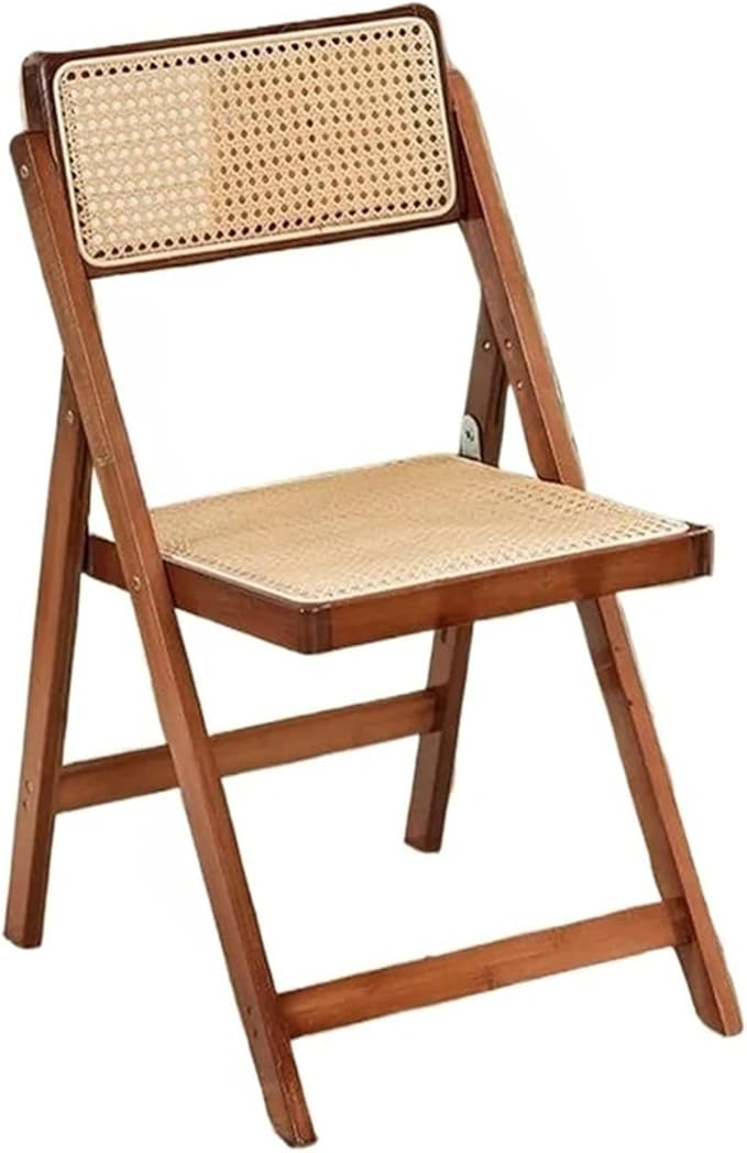 Adjustable Office Computer Chair with Armrest 1pcs Indoor Solid Wood Frame Foldable Dining Chairs with Rattan Backrest(Walnut Color)