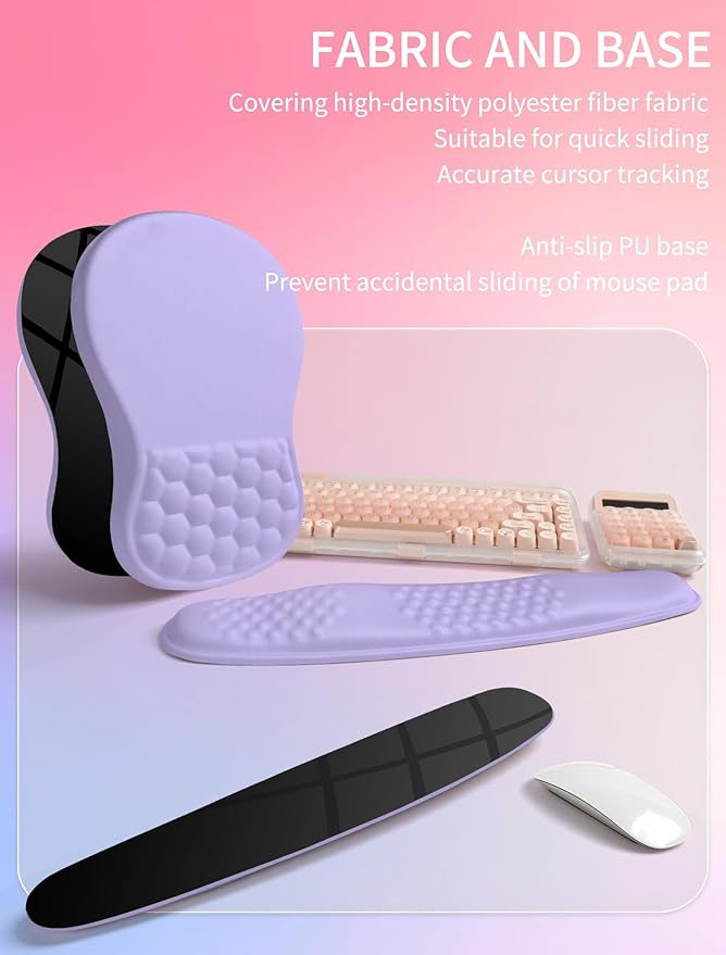 Hokafenle 2in1 Combination Wave Keyboard Wrist Rest and Ergonomic Curvature Mouse Pad Wrist Support for Relieve Wrist Pain Filled with Soft Cushion Memory Foam Purplish Blue