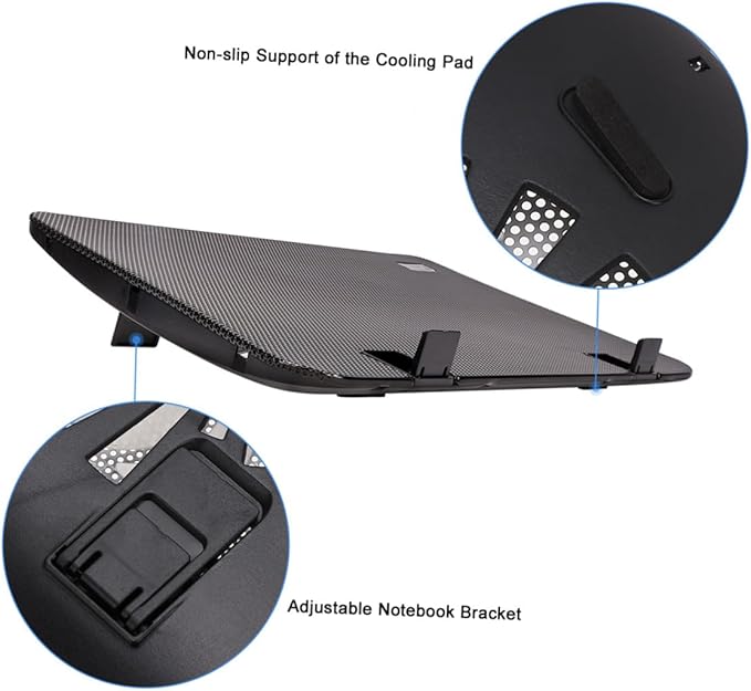 6 Inch Adjustable Laptop Holder Cooling Pad with High-Velocity Fan Notebook Cooling Support for Office and Gaming Black