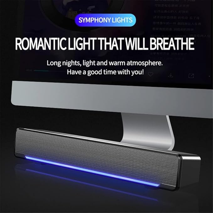 Computer Speakers USB Powered PC Speakers for Desktop Computer Laptop with LED Lights (Color : Black)