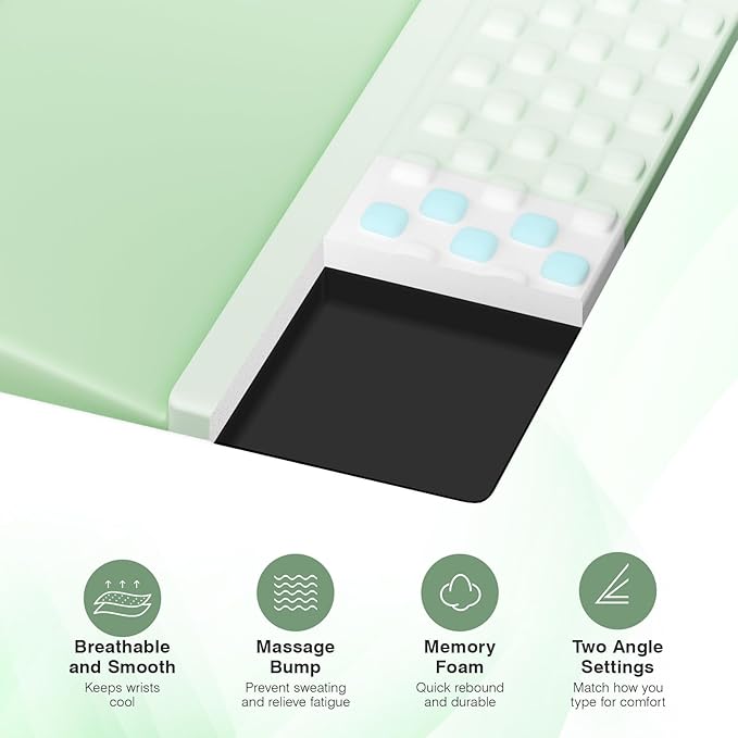 Ospelelf Ergonomic Mouse Pad and Keyboard Stand Wrist Rest Set Memory Foam Comfort Pain Relief for Typing Office Desk Accessories Green