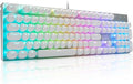 HUO JI E-Yooso Z-88 Wired Typewriter Style Mechanical Gaming Keyboard Programmable RGB Backlit Blue Switches - Clicky USB-C Cable Metal Panel 104 Double-Shot Keycaps for PC White